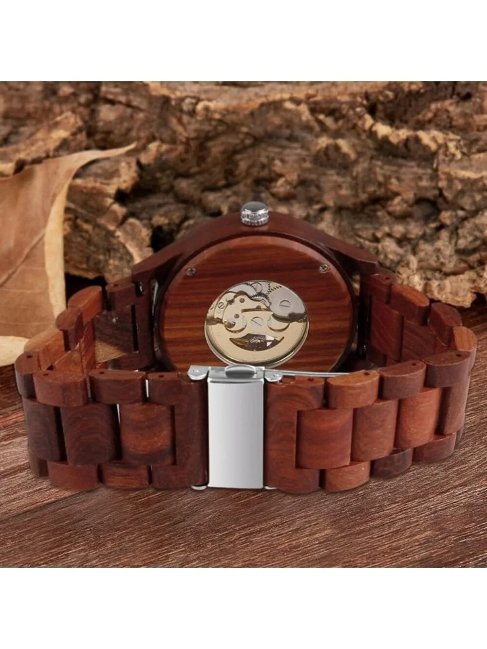 Men's All Red Analog Quartz No Battery Fashion Mechanical Movement Wooden Watch
